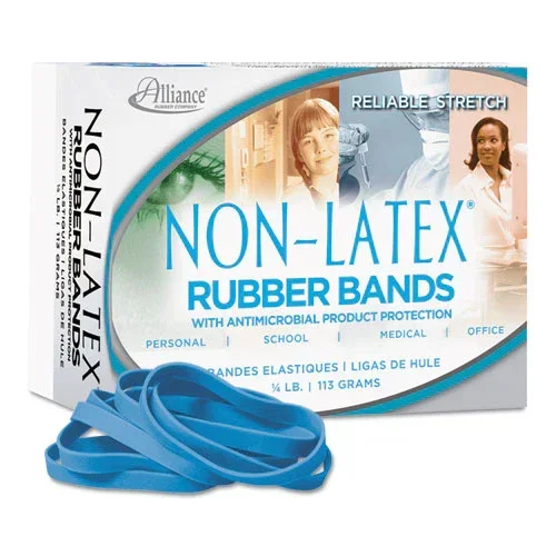 Antimicrobial Non-latex Rubber Bands, Size 64, 0.04 ” Gauge, Cyan Blue, 4 Oz Box, 95/box
