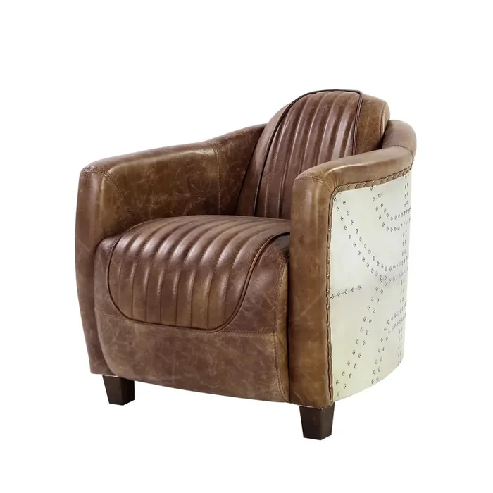 Benjara Benzara Leatherette Chair With Aluminium Patchwork, Brown And Silver