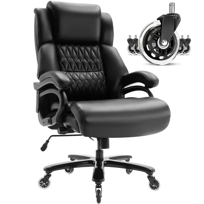 Big And Tall 400Lbs Office Chair – Adjustable Lumbar Support Quiet Rubber Wheels Heavy Duty Metal Base, High Back Large Executiv