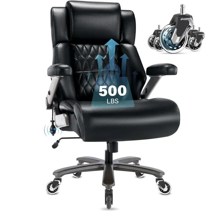 Big And Tall 500Lbs Office Chair – Adjustable Lumbar Support 3D Flip Arms Heavy Duty Metal Base&Wheels, High Back Large Executiv