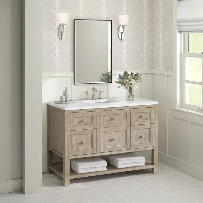Breckenridge 48.0 in. W x 23.5 in. D x 34.18 in. H Single Bathroom Vanity Whitewashed Oak White Zeus Qt. Top