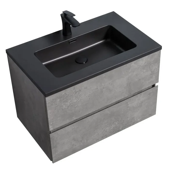 Bridgeport 29.3 in. W x 18.7 in. D x 20.7 in. H Single Sink Bath Vanity in Grey with Matt Black Resin Top