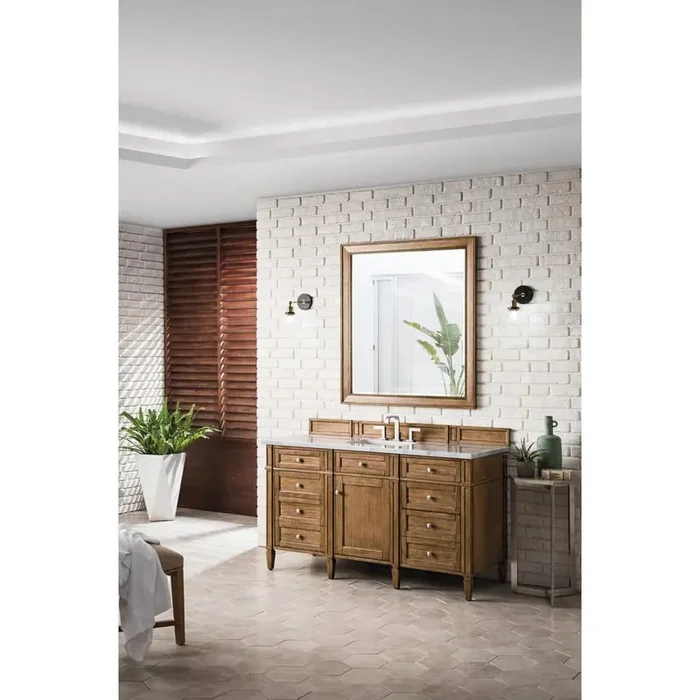 Brittany 60.0 in. W x 23.5 in. D x 34 in. H Bathroom Vanity in Saddle Brown with Eternal Jasmine Pearl Quartz Top