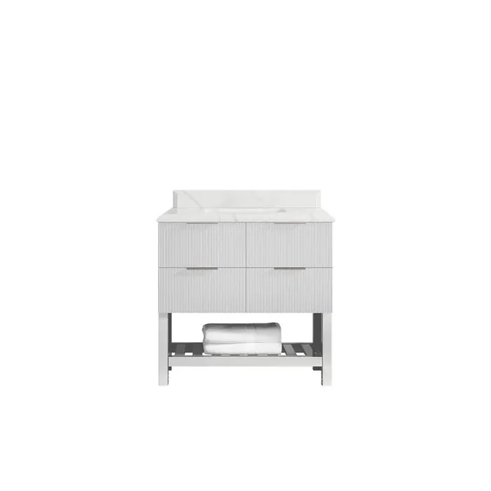 Catalina 36 in. W x 22 in. D x 36 in. H Single Sink Bath Vanity Center in White with 1.5 in. Calacatta Laza Quartz Top
