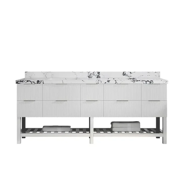 Catalina 84 in. W x 22 in. D x 36 in. H Double Sink Bath Vanity in White with 2 in. Viola Night Qt. Top