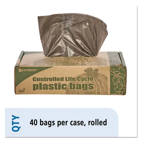 Controlled Life-cycle Plastic Trash Bags, 39 Gal, 1.1 Mil, 33 ” X 44 “, Brown, 40/box