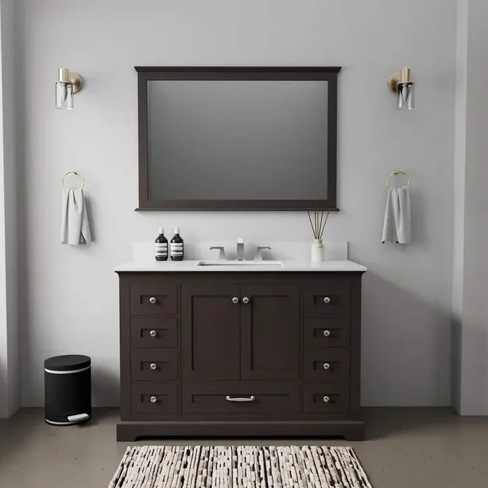 Dukes 48 in. W x 22 in. D Espresso Single Bath Vanity, White Quartz Top, and 46 in. Mirror