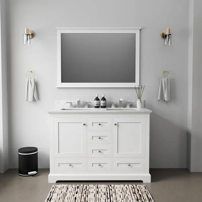 Dukes 48 in. W x 22 in. D White Double Freestanding Bath Vanity with Carrara Marble Top