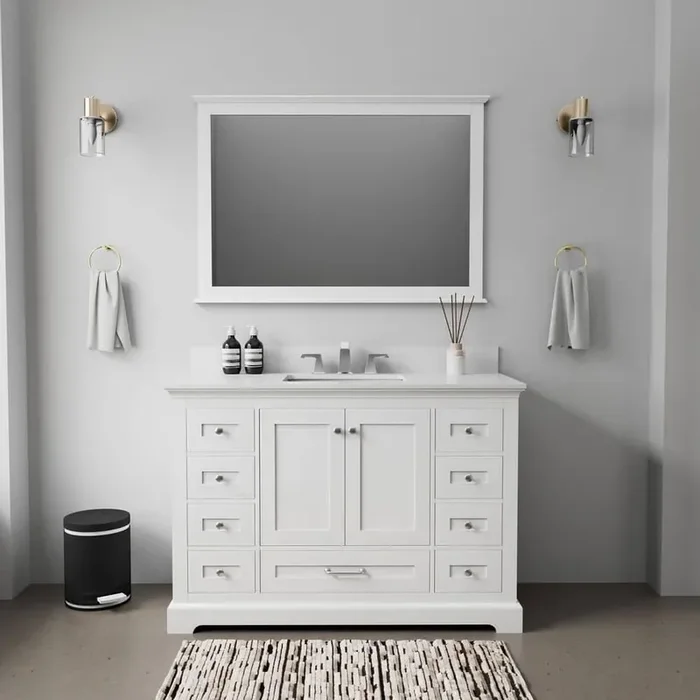 Dukes 48 in. W x 22 in. D White Single Bath Vanity, Cultured Marble Top, and Faucet Set