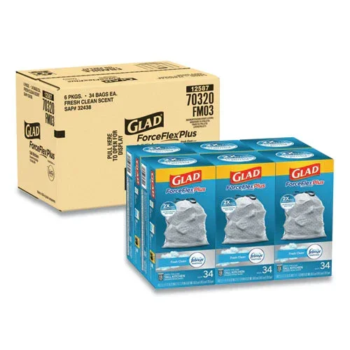 Forceflexplus Odorshield Tall Kitchen Drawstring Trash Bags, 13 Gal, 0.9 Mil, 24 ” X 28 “, White, 34 Bags/box, 6 Boxes/carton