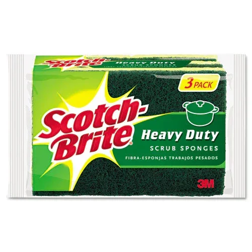 Heavy-duty Scrub Sponge, 4.5 X 2.7, 0.6 ” Thick, Yellow/green, 3/pack
