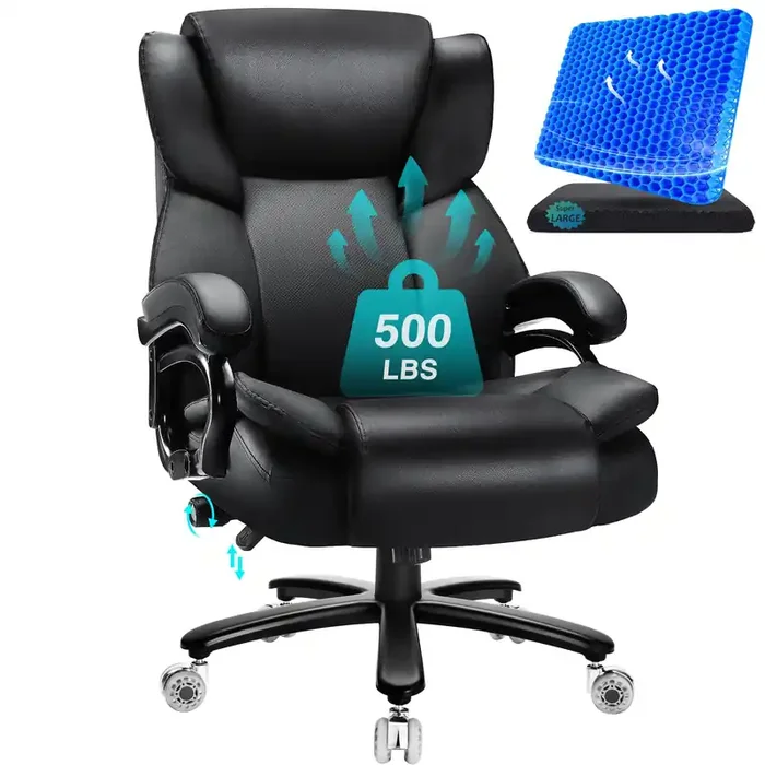 Indulgear 500Lbs Big And Tall Office Chair With Gel Seat Cushion,Heavy Duty Office Chair For Heavy People, High Back Executive C