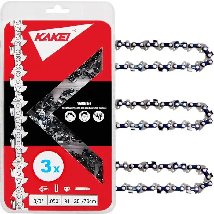 Kakei Skiptooth 28 Inch Chainsaw Chain 3/8‘ Pitch, .050‘ Gauge, 91 Drive Links For Stihl Chainsaws (3 Chains)