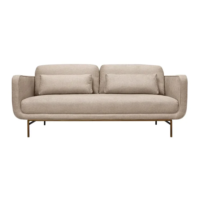 Lilou 77‘‘ Beige Fabric Sofa with Antique Brass Metal Legs