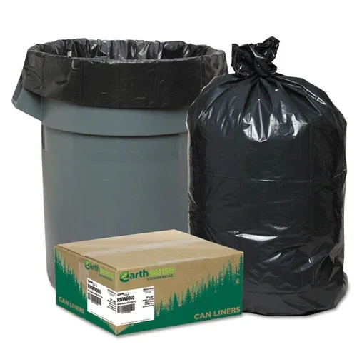 Linear Low Density Recycled Can Liners, 60 Gal, 1.65 Mil, 38 ” X 58 “, Black, 10 Bags/roll, 10 Rolls/carton