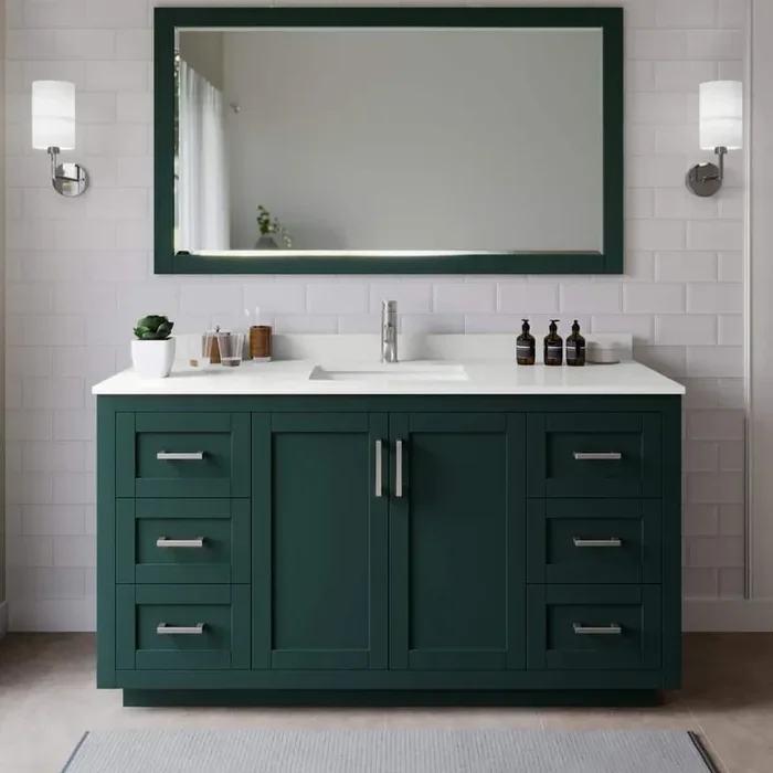 Miranda 66 in. W x 22 in. D x 33.75 in. H Single Bath Vanity in Green with White Quartz Top and 58 in. Mirror