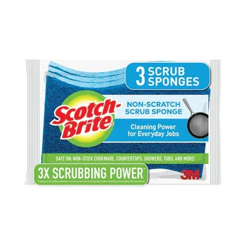 Non-scratch Multi-purpose Scrub Sponge, 4.4 X 2.6, 0.8 ” Thick, Blue, 3/pack