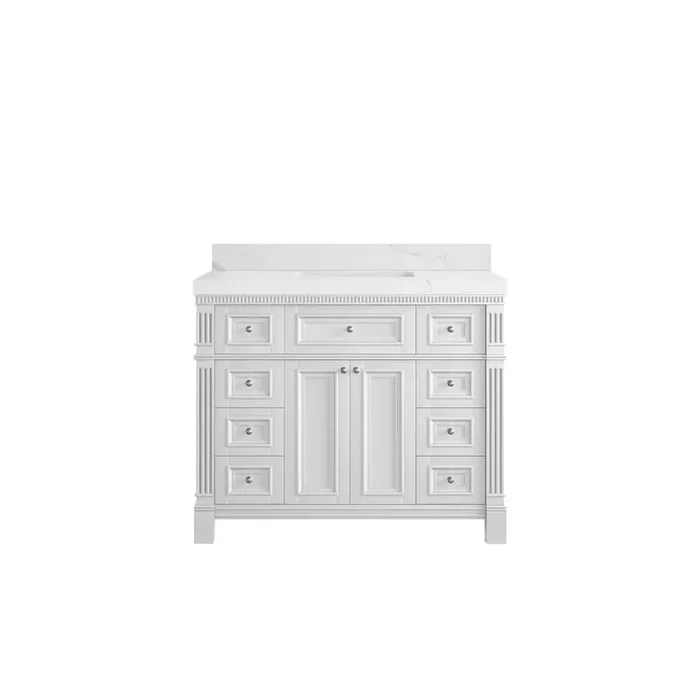 Paris 42 in. W x 22 in. D x 36 in. H Single Sink Bath Vanity in White with 2 in. Calacatta Laza qt. Top
