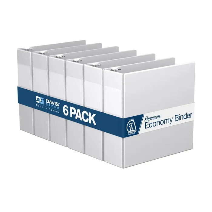Premium Economy 6-Pack 3-Ring Binders For School Or Office, D-Ring Binders, 3 Inch, White
