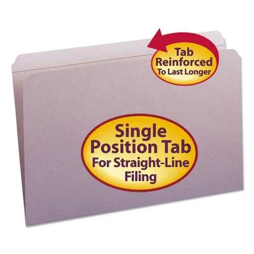 Reinforced Top Tab Colored File Folders, Straight Tabs, Legal Size, 0.75 ” Expansion, Lavender, 100/box