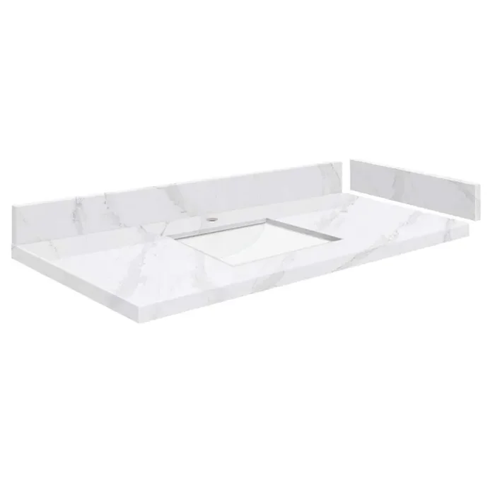 Silestone 43.25 in. W x 22.25 in. D Quartz White Rectangular Single Sink Vanity Top in Calacatta Gold