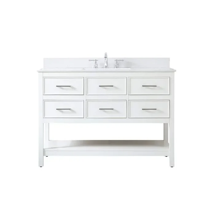 Simply Living 48 in. W x 22 in. D x 34 in. H Bath Vanity in White with Calacatta White Engineered Marble Top