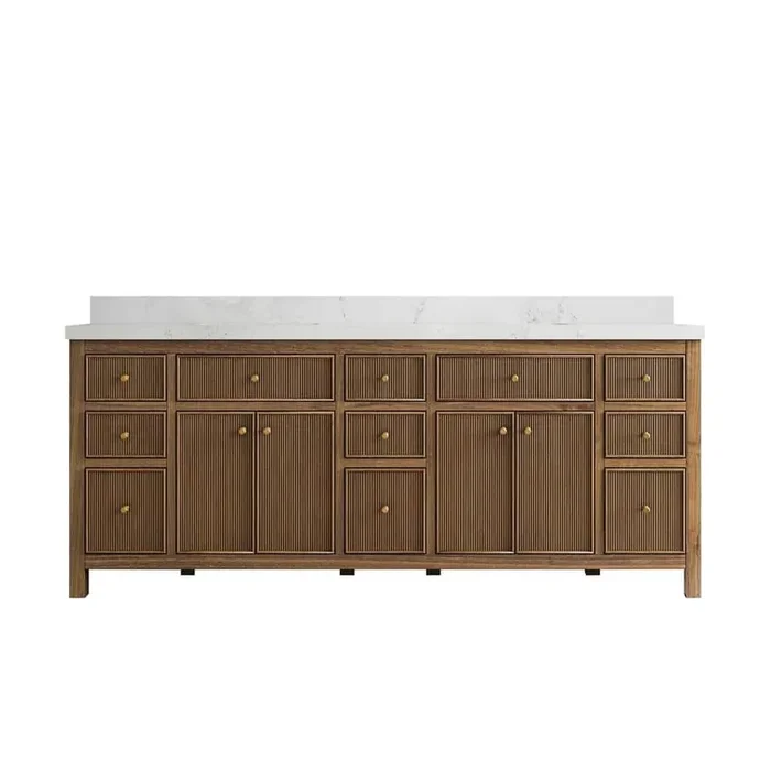Sonoma Teak 84 in. W x 22 in. D x 36 in. H Double Sink Bath Vanity in Dark Teak with 2″ Empira Quartz Top