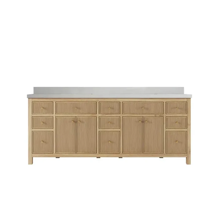 Sonoma Teak 84 in. W x 22 in. D x 36 in. H Double Sink Bath Vanity in Light Natural with 2 in. Carrara Quartz Top