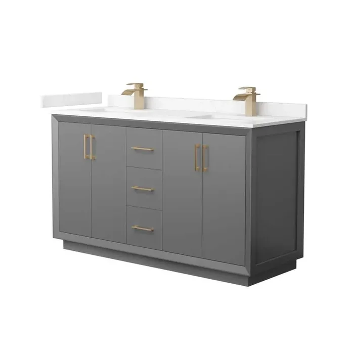 Strada 60 in. W x 22 in. D x 35 in. H Double Bath Vanity in Dark Gray with Carrara Cultured Marble Top