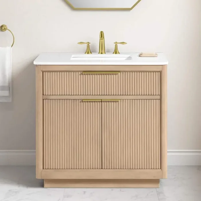 Xander 36 in. Single Sink Sahara Birch Bath Vanity with White Engineered Stone Top