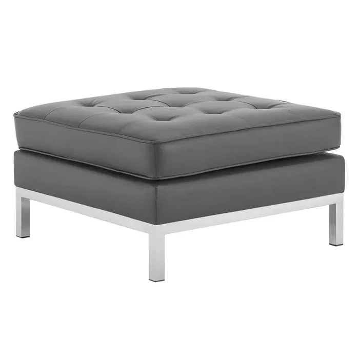 Yardlio Loft Tufted Vegan Leather Ottoman Timeless Elegance for Your Living Room