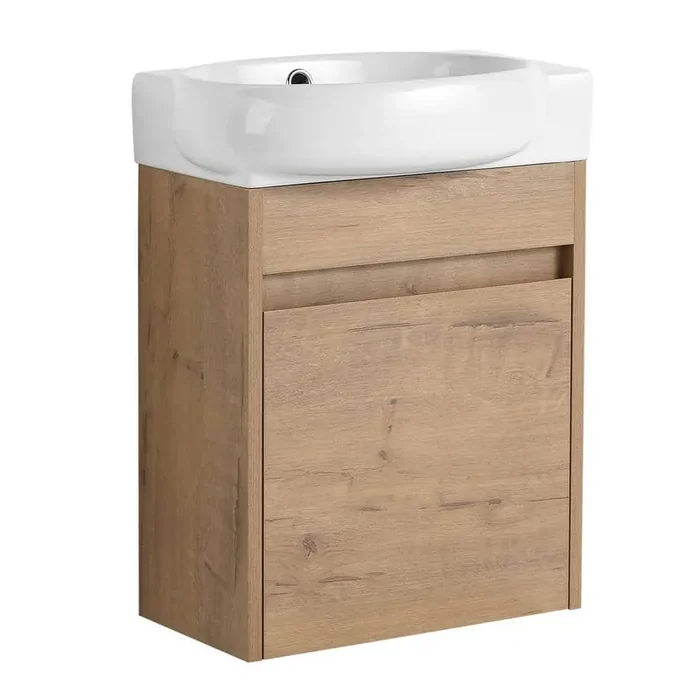 Yunus 15 in. W x 8 in. D x 21 in. H and Single Sink Floating Bath Vanity in Imitative Oak with White Ceramic Top