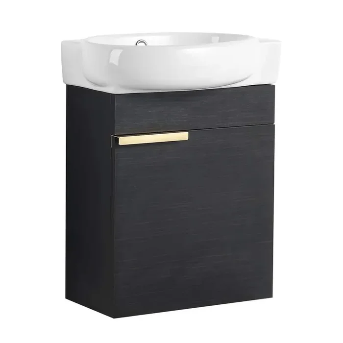 Yunus 16 in. W x 11 in. D x 21 in. H Single Sink Floating Bath Vanity in Black Chestnut with White Ceramic Top