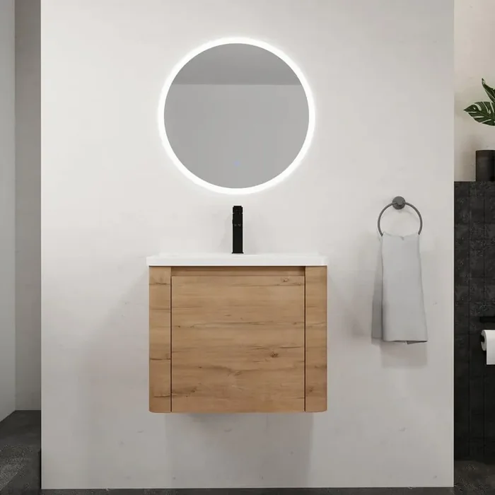 Yunus 24 in. Single Sink Folating Imitative Oak Bath Vanity with White Ceramic Top Unassembled
