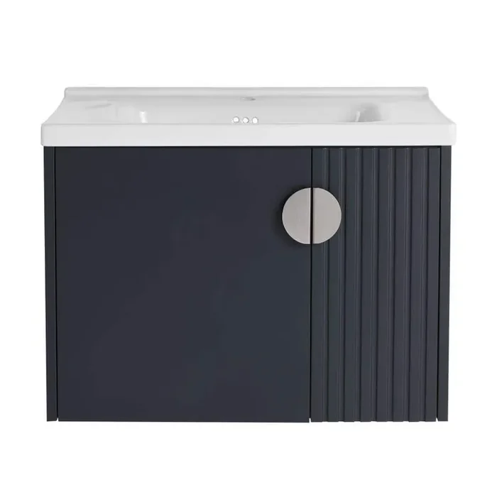 Yunus 27 in. W x 18 in. D x 20 in. H Single Sink Floating Bath Vanity in Black with White Ceramic Top