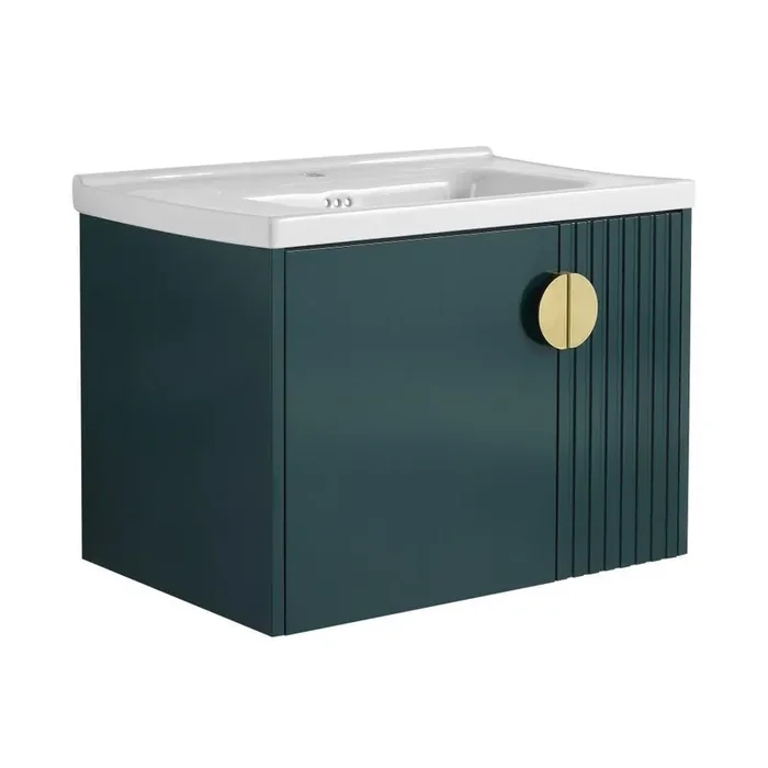Yunus 27 in. W x 18 in. D x 20 in. H Single Sink Floating Bath Vanity in Green with White Ceramic Top