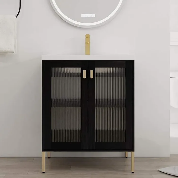 Yunus 28 in. W. x 18.5 in. D x 35 in. H Single Sink Freestanding Bath Vanity in Black with White Ceramic Top