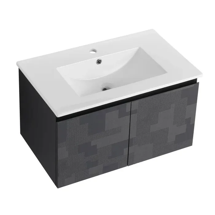 Yunus 30 in. W Single Sink Floating Bath Vanity in Black with White Ceramic Top