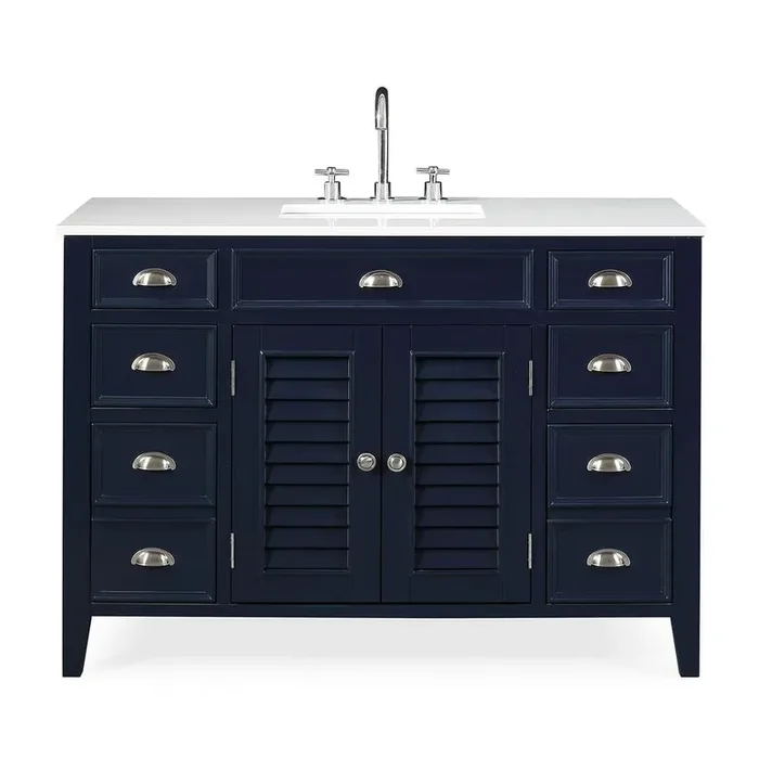 Zapate 46.50 in. W x 22 in. D x 35 in. H Bathroom Vanity in Navy Blue with White Quartz top