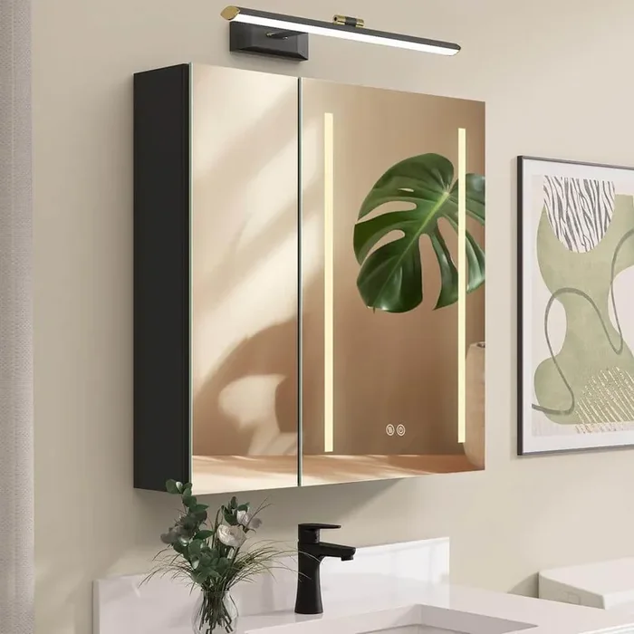 Zevra 30 in. W x 30 in. H Rectangular Black Aluminum Surface Mount LED Bathroom Medicine Cabinet with Mirror