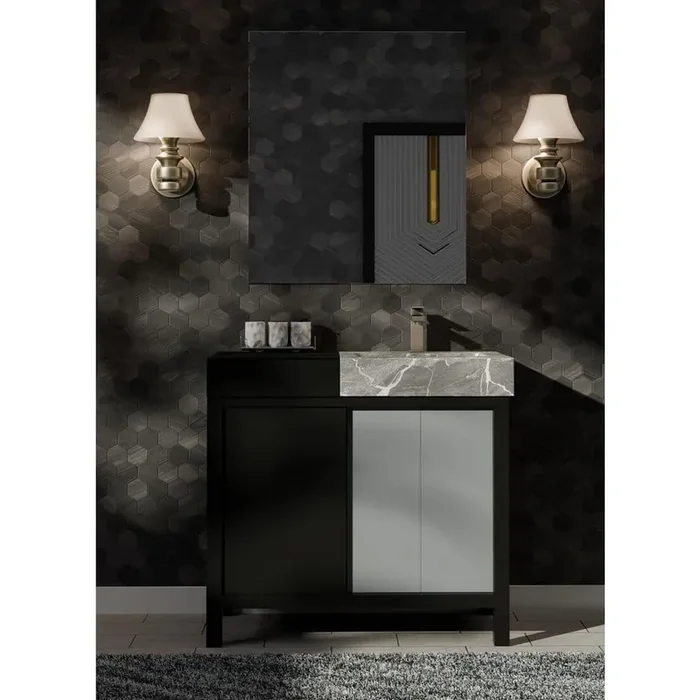 Zilara 36 in W x 22 in D Black and Grey Bath Vanity and Castle Grey Marble Top