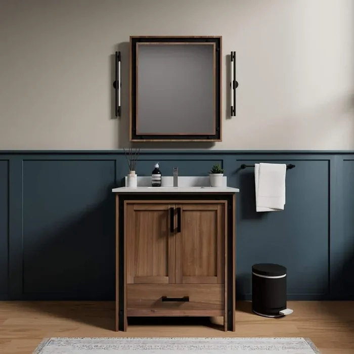Ziva 30 in W x 22 in D Rustic Barnwood Bath Vanity, Cultured Marble Top and Faucet Set
