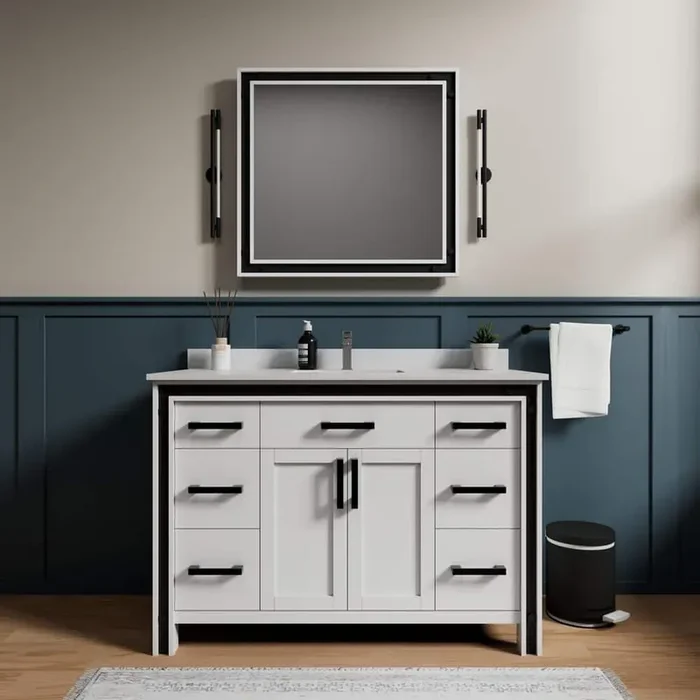 Ziva 48 in W x 22 in D White Bath Vanity, Cultured Marble Top and Faucet Set