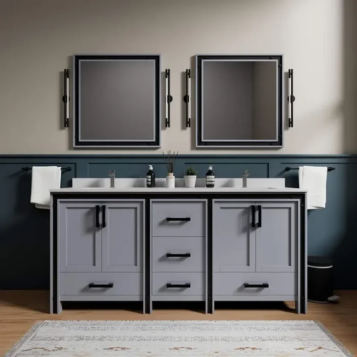 Ziva 72 in W x 22 in D Dark Grey Double Bath Vanity, Cultured Marble Top and 30 in Mirrors