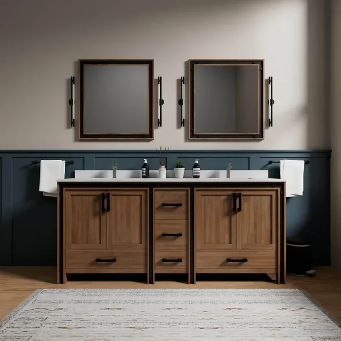Ziva 80 in W x 22 in D Rustic Barnwood Double Bath Vanity and 30 in Mirrors