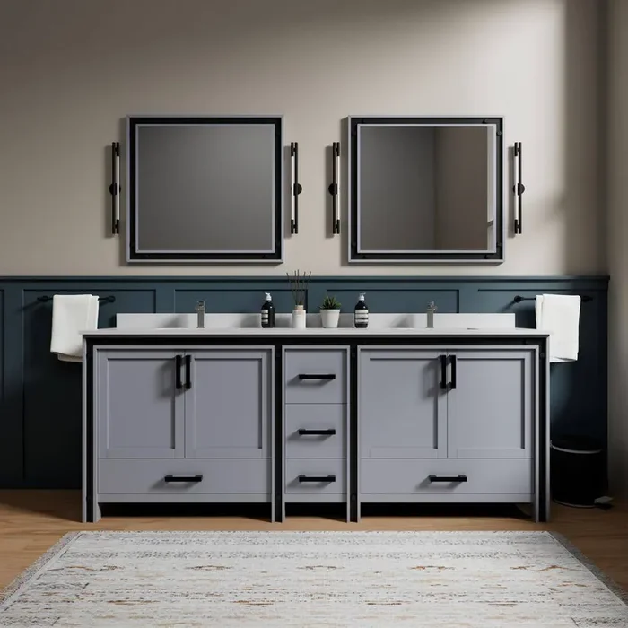 Ziva 84 in W x 22 in D Dark Grey Double Bath Vanity, Cultured Marble Top and Faucet Set